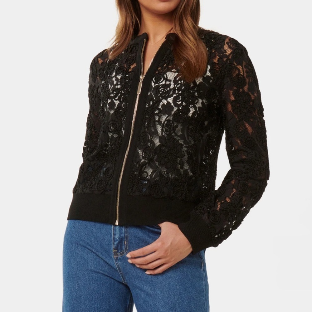 Halogen Black lace bomber jacket